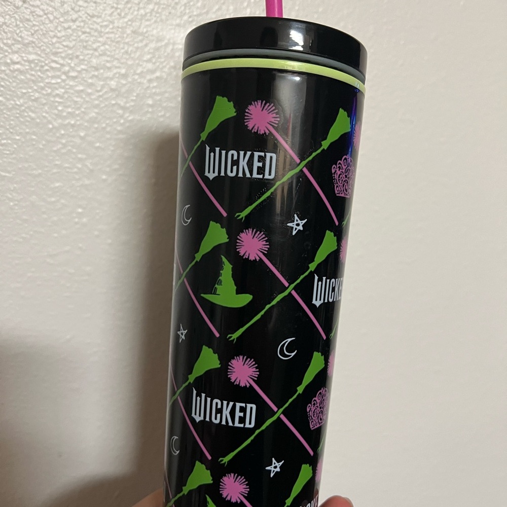 Wicked Themed Black Tumbler with Pink and Green Accents